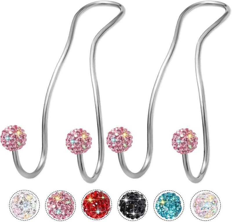 MTGOCHA Bling Purse Hook for Car Headrest, Upgraded Cute Car Seat Hooks for Bag Handbag, Durable Stainless Auto Purse Hanger Holder 2 Pack, Pink - Image 1